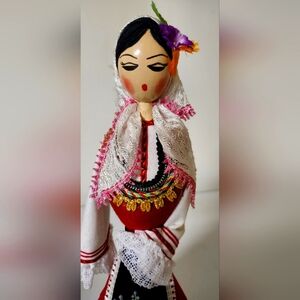 Handcrafted Bulgarian Folk Art Doll with Floral Accent